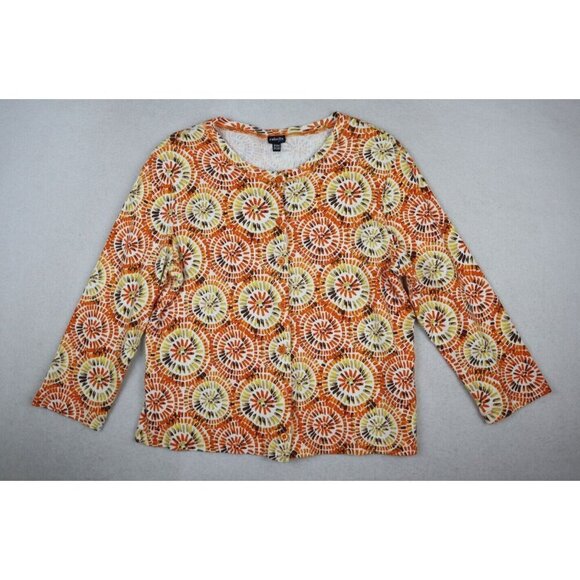 RAFAELLA - WOMEN'S ORANGE PRINT 3/4 SLEEVE STRETCH KNIT CARDIGAN SWEATER - PM - Picture 1 of 7